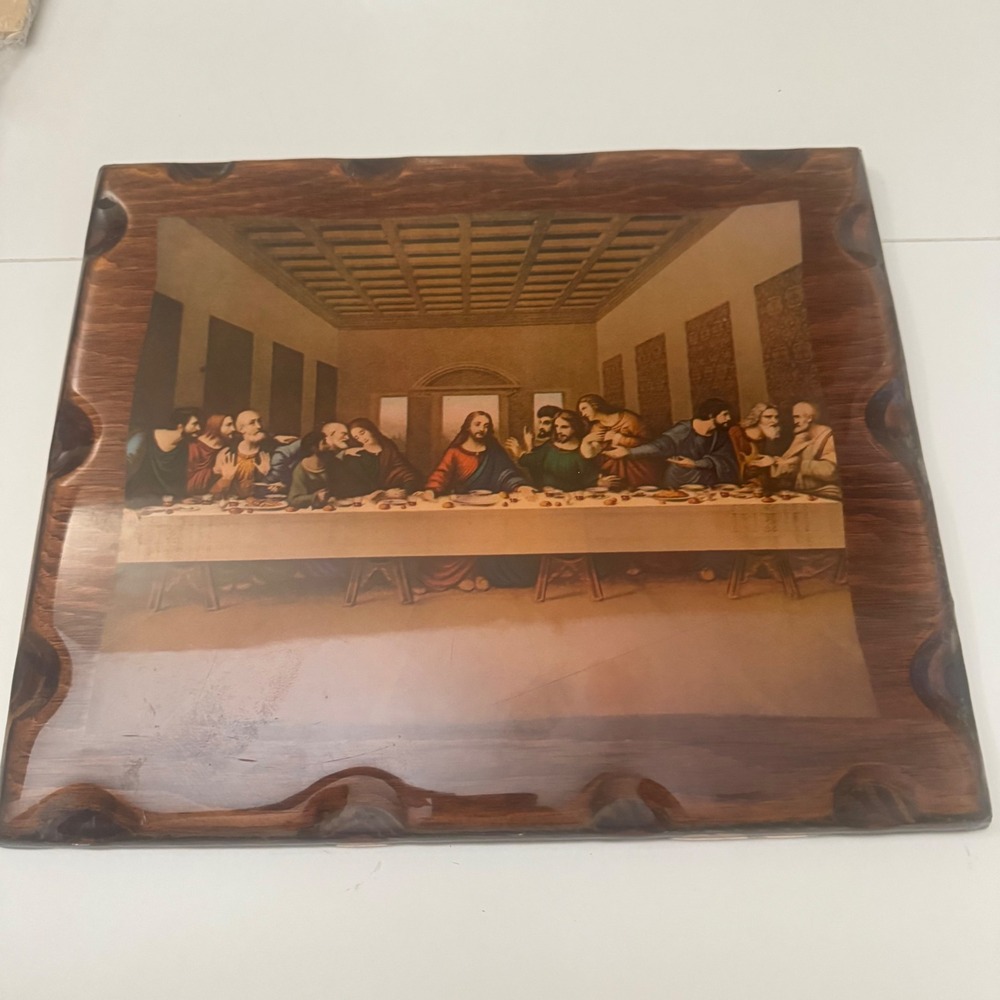 Vintage The Last Supper Wood Plaque High Gloss Resin Decoupage Religious Art 70.